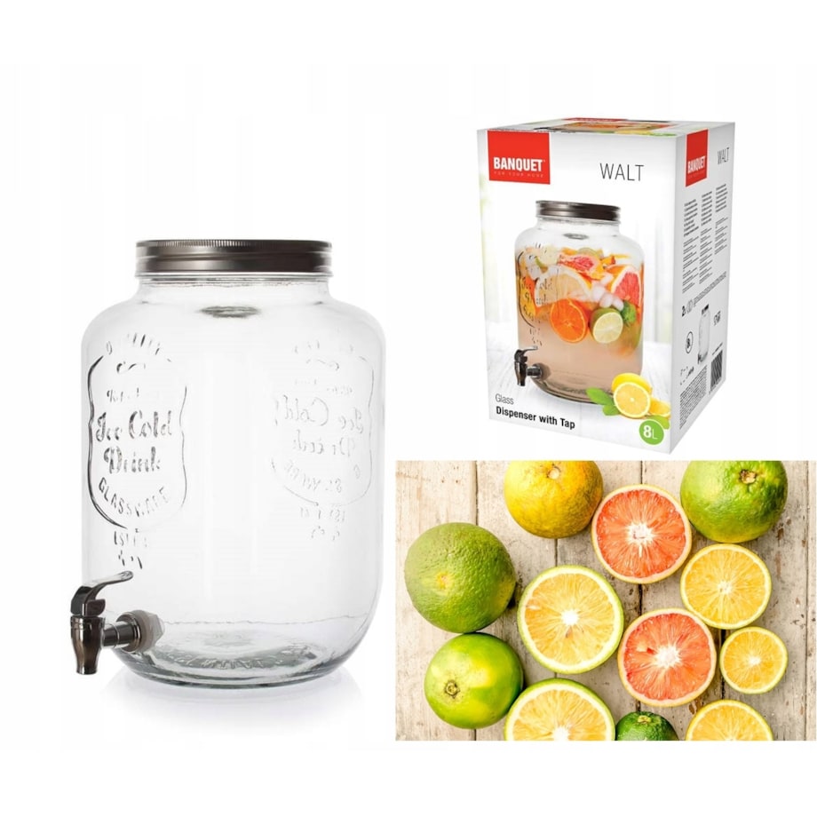 8 L z kranikiem SŁOIK POJEMNIK SZKLANY do ogrodu grill przyjęcie na napoje