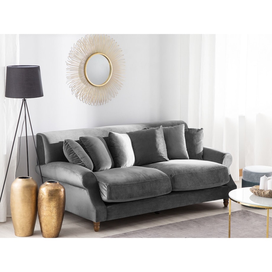 Sofa 3-osobowa welurowa szara EIKE