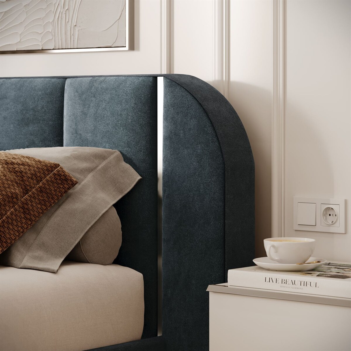 Łóżko tapicerowane AMARA SILVER, pojemnik, stelaż 32, 140x200, Royal Velvet 87233