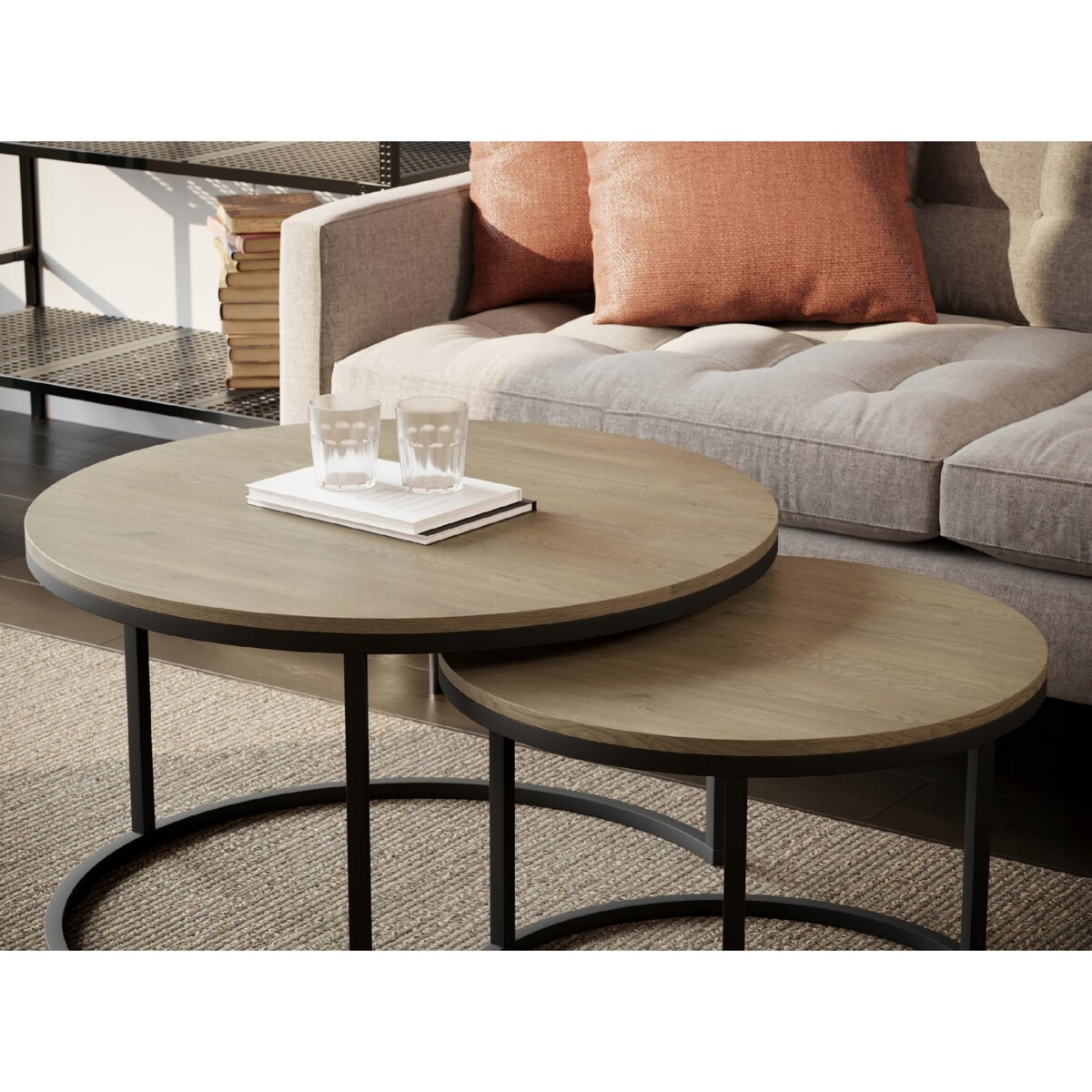 Stolik Kawowy CREMONA LOFT DUO 2w1 Okrągły Zestaw Styl SKANDYNAWSKI JAPANDI