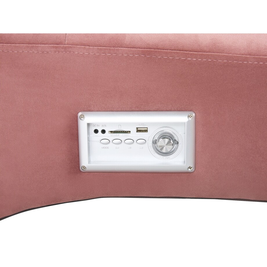 Szezlong welurowy z głośnikiem Bluetooth i portem USB różowy SIMORRE