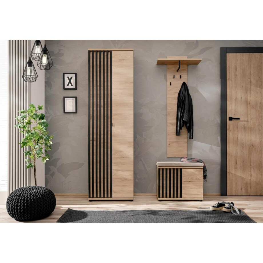 Garderoba do przedpokoju PEDRO II hickory jackson/czarna