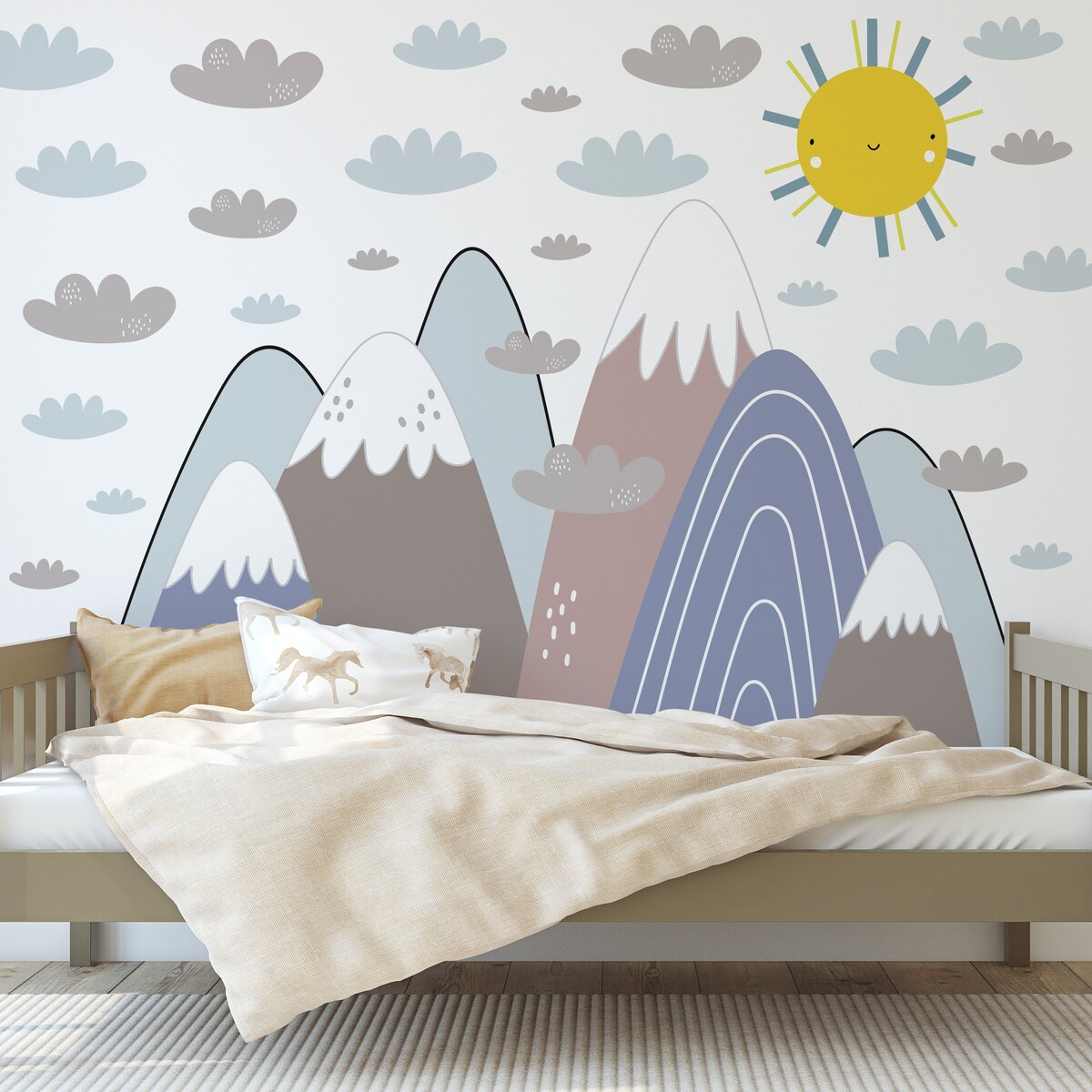 ZESTAW NAKLEJEK DLA DZIECI NA ŚCIANĘ PASTELOWE GÓRY CHMURY