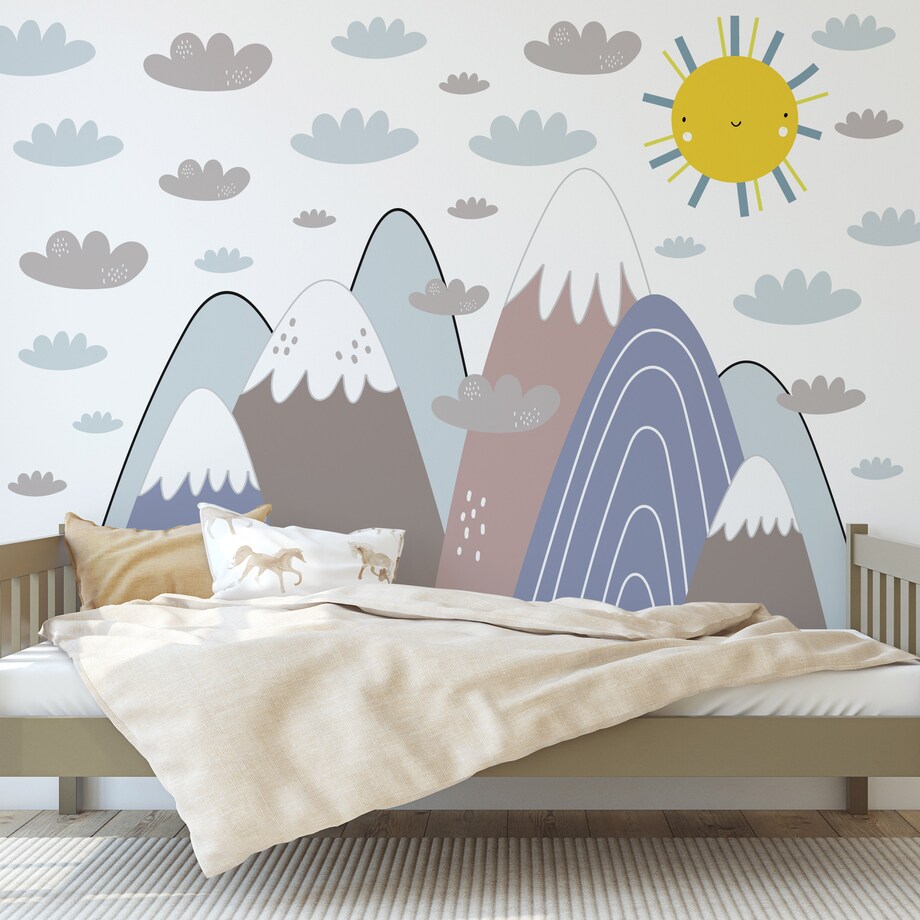 ZESTAW NAKLEJEK DLA DZIECI NA ŚCIANĘ PASTELOWE GÓRY CHMURY