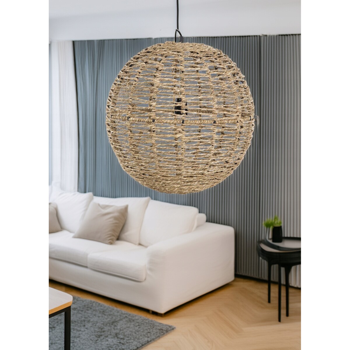 LAMPA SUFITOWA WISZĄCA NAD STÓŁ BOHO JUTOWA NATURALNA KULA DO SALONU 40cm
