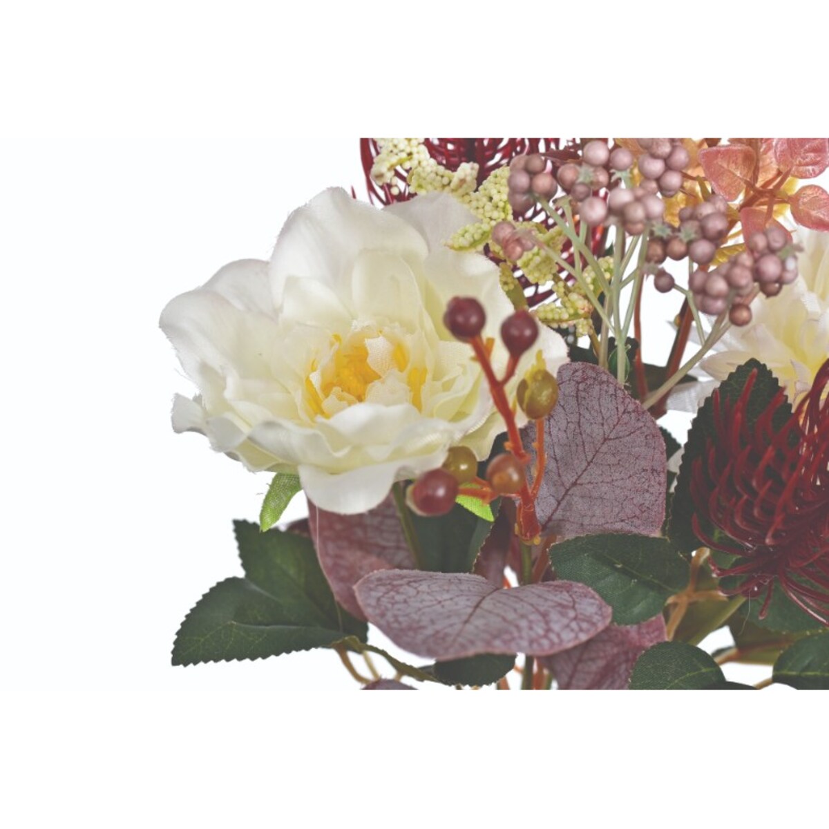 Jesienny Bukiecik Kwiatów Z Ozdobami Wys. 32Cm Biało-Bord