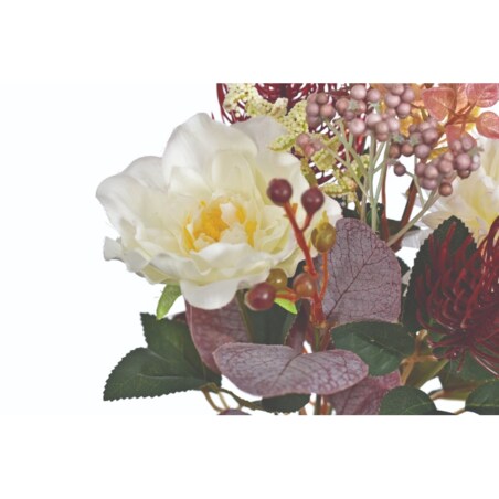 Jesienny Bukiecik Kwiatów Z Ozdobami Wys. 32Cm Biało-Bord