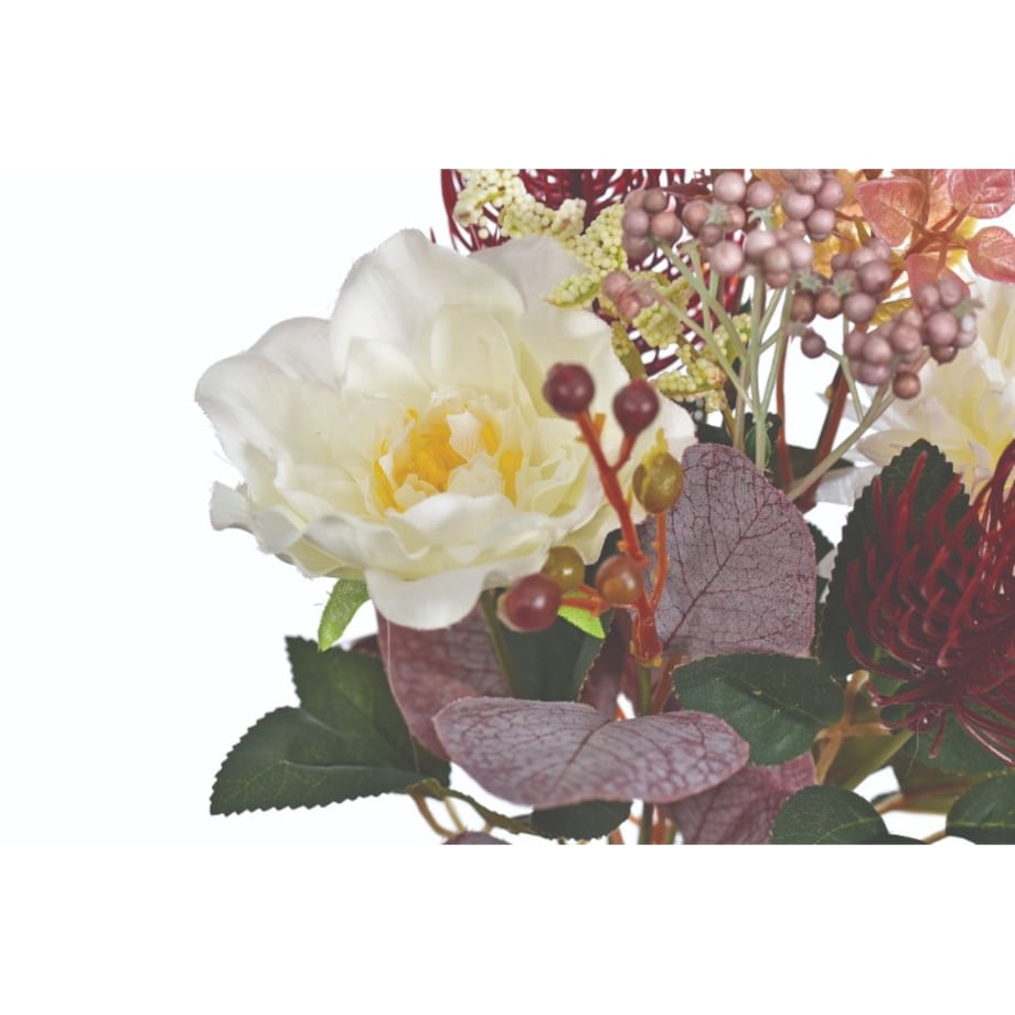 Jesienny Bukiecik Kwiatów Z Ozdobami Wys. 32Cm Biało-Bord