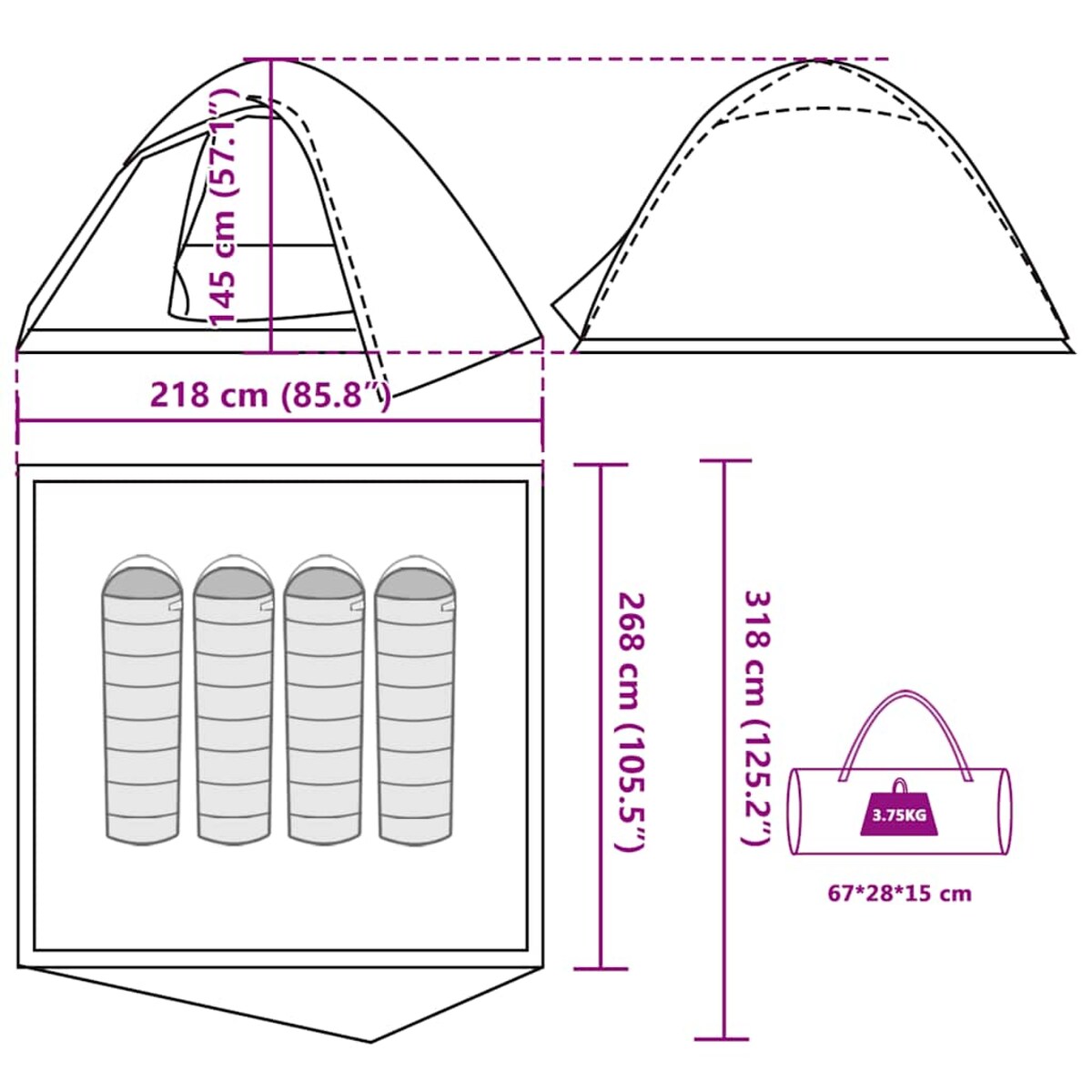 vidaXL Namiot turystyczny, 4-os., kopułowy, brązowy, wodoszczelny
