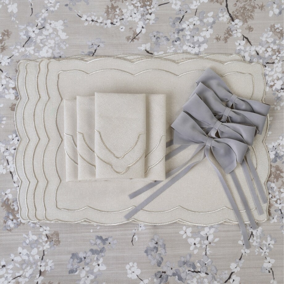 Haftowane podkładki Silver Onde - 6 sztuk