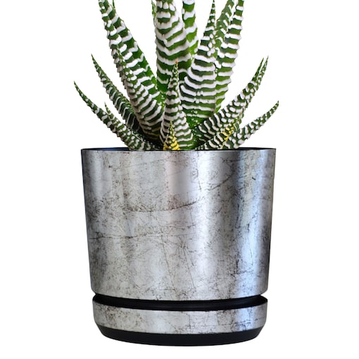 12 cm wzór STARE SREBRO Doniczka z podstawką klasyczna elegancka efekt kamienia skały