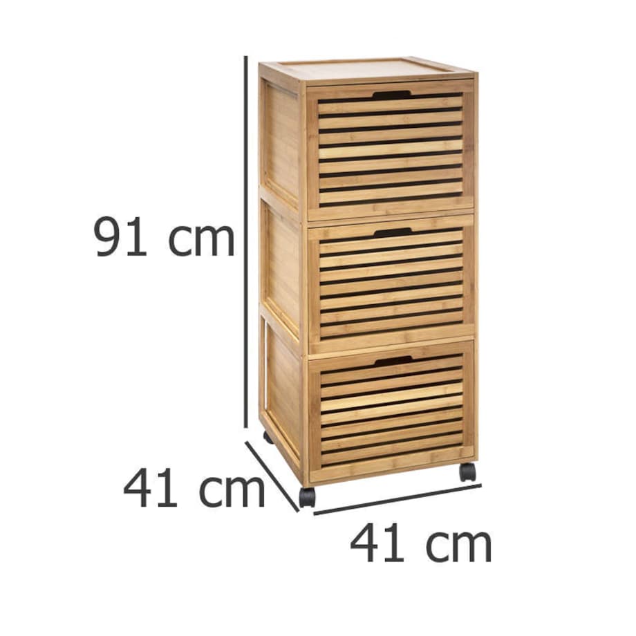 Regał łazienkowy z 3 szufladami BAMBOU, 41 x 93 cm, bambusowy