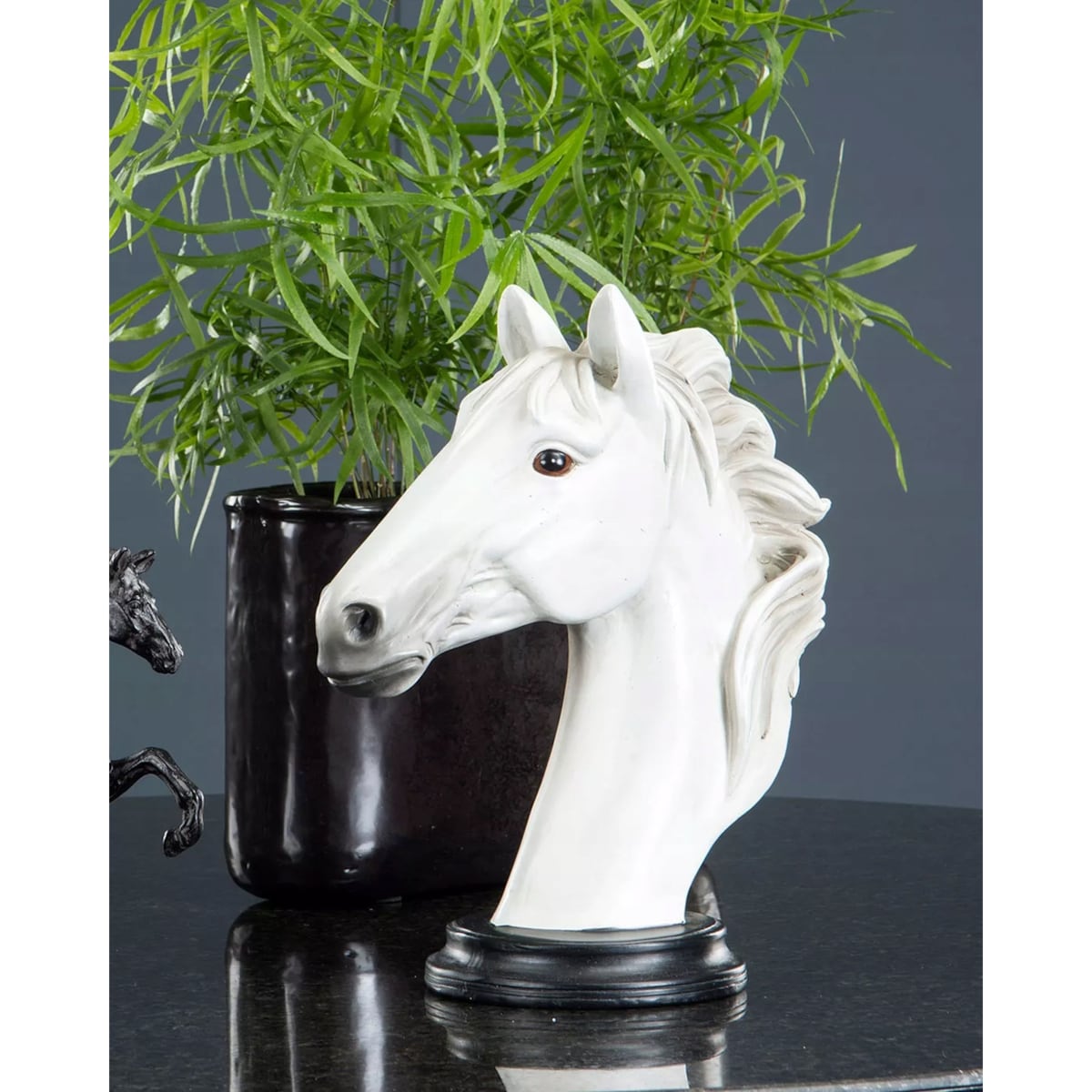 FIGURKA KOŃ GŁOWA KONIA BIAŁA popiersie statua dekoracja do salonu 28cm