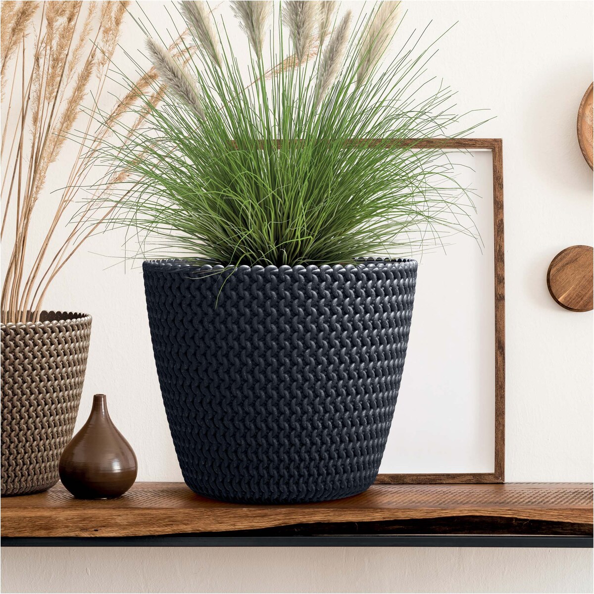 Doniczka Osłonka Domowa 25,9 Cm Na Stół Parapet Do Domu Antracytowa