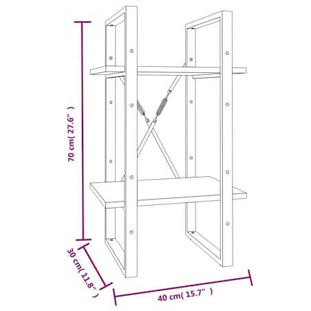 vidaXL Regał na książki z 2 półkami, brązowy dąb, 40x30x70 cm