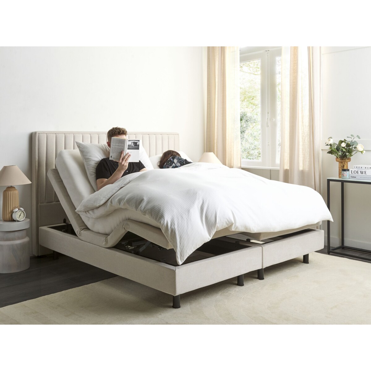 Łóżko regulowane tapicerowane 160 x 200 cm beżowe DUKE II