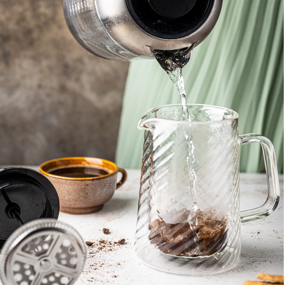 Zaparzacz do kawy herbaty szklany 600ml French Press srebrny KLAUSBERG