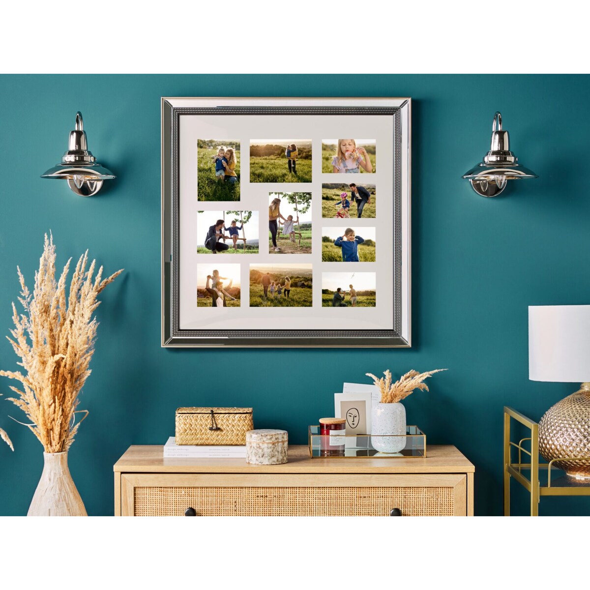 Multiramka na 10 zdjęć lustrzana srebrna DALABA