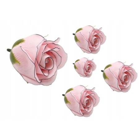 RÓŻA RÓŻOWA Z CZARNĄ OBWÓDKĄ 5szt kwiaty mydlane na bukiet stroik prezent