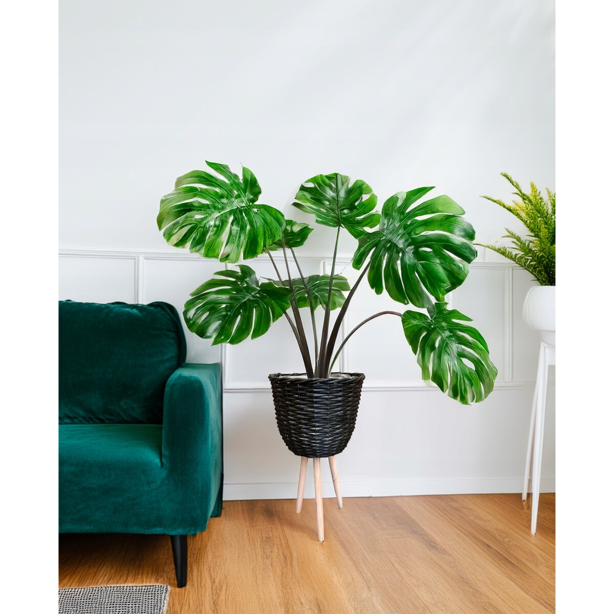 DONICZKA BAMBUSOWA DUŻA na nóżkach kwietnik czarny na balkon do salonu domu