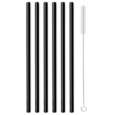 Słomki szklane czarne 20cm zestaw 6 sztuk ze szczoteczką 26599