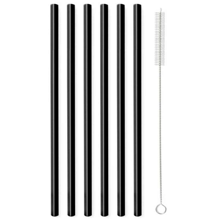 Słomki szklane czarne 20cm zestaw 6 sztuk ze szczoteczką 26599