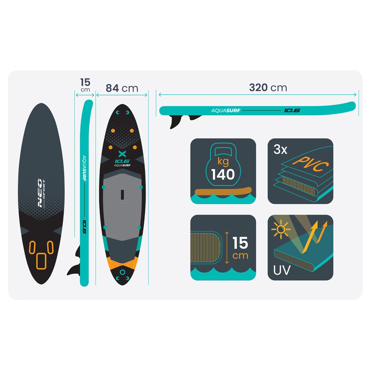 Deska SUP do pływania Neo-Sport stand up paddle Aquasurf 320cm pompowana zestaw