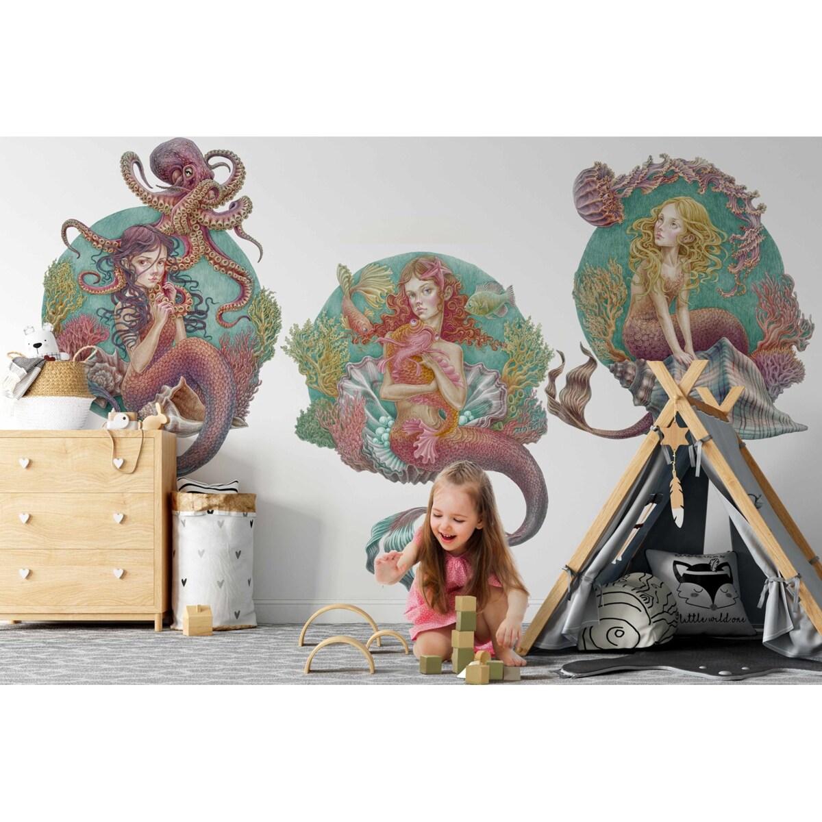 Zestaw naklejek na ścianę, Małe syrenki, 80cm