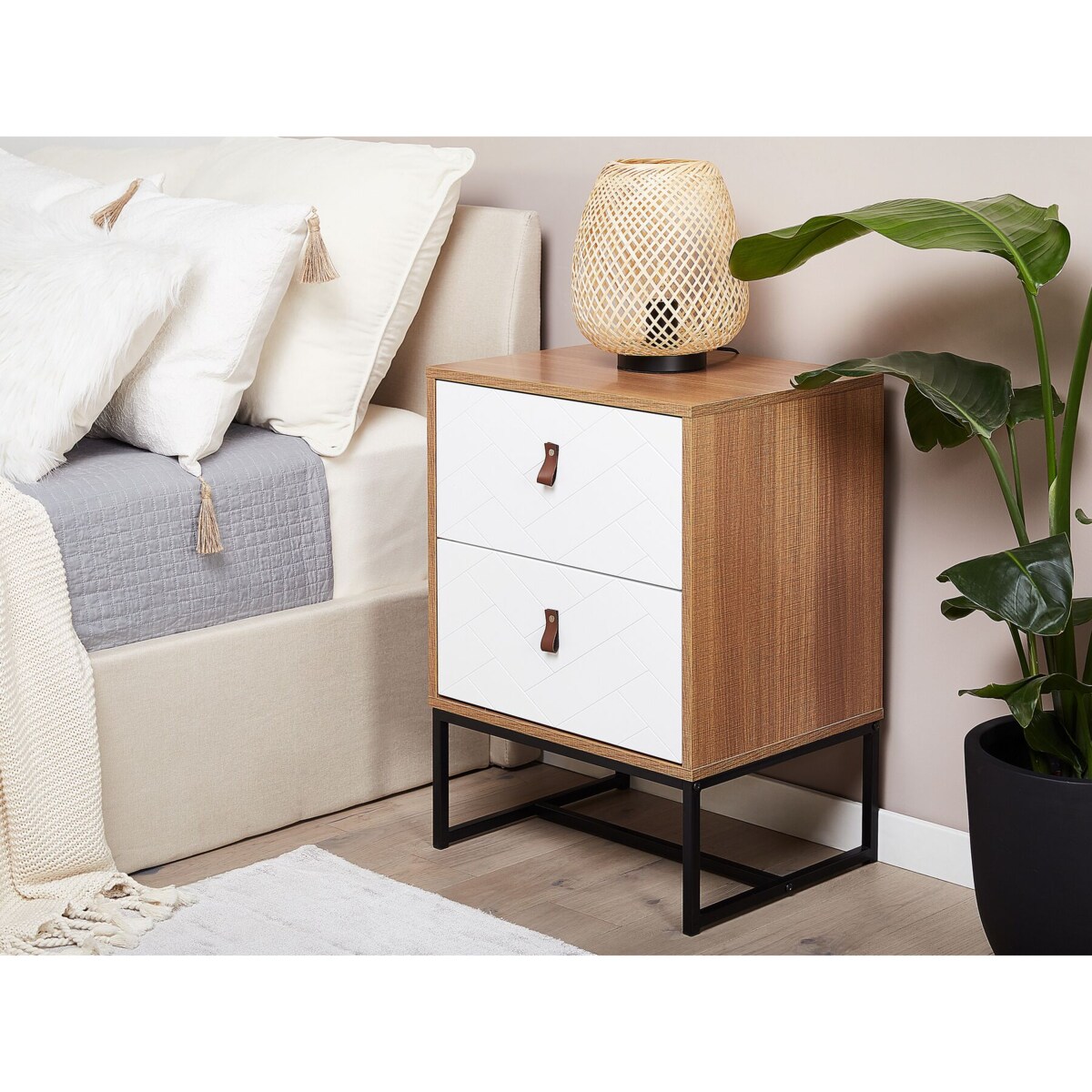 Szafka nocna jasne drewno z białym NUEVA