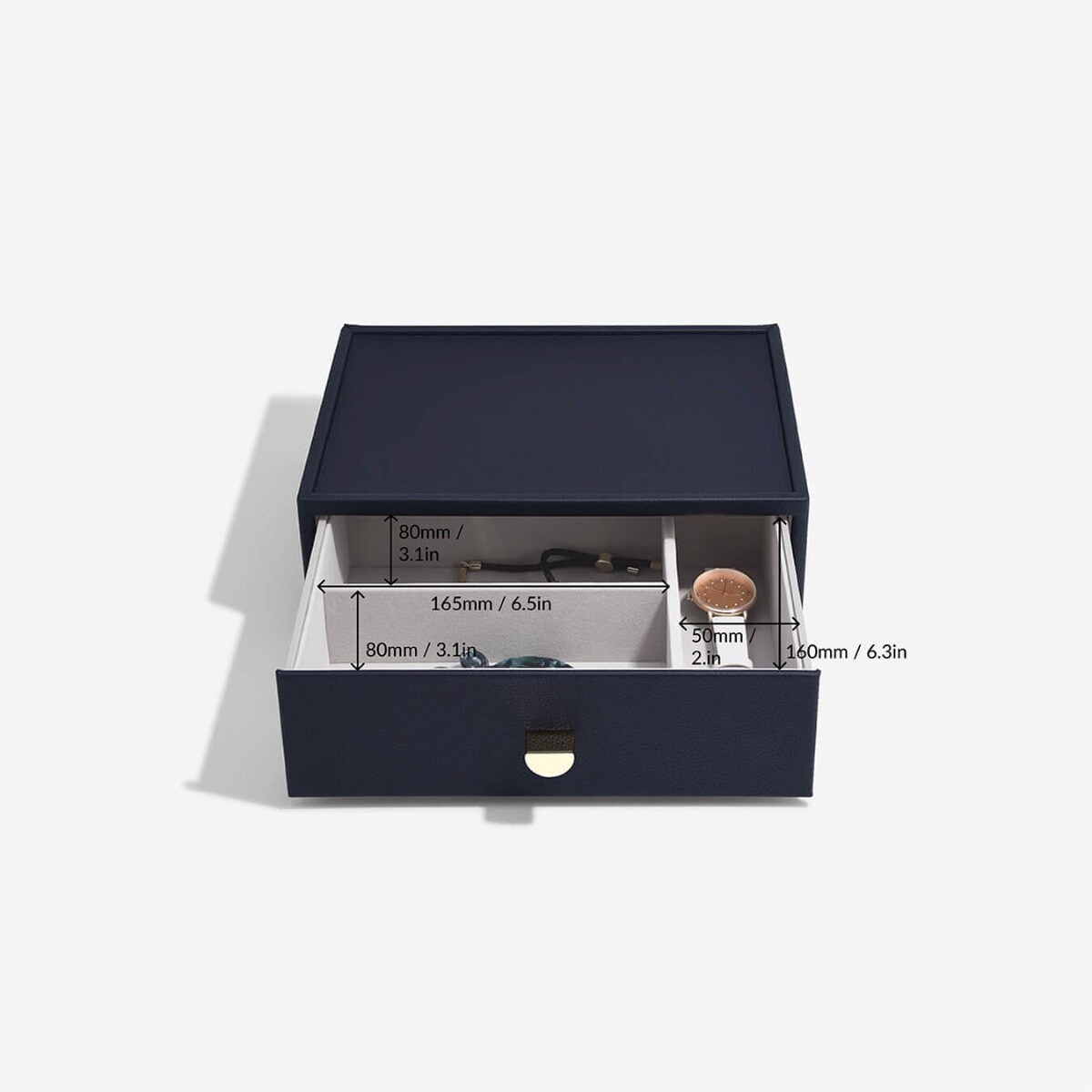 Szkatułka na biżuterię Stackers 3 komorowa classic granatowa z szufladą