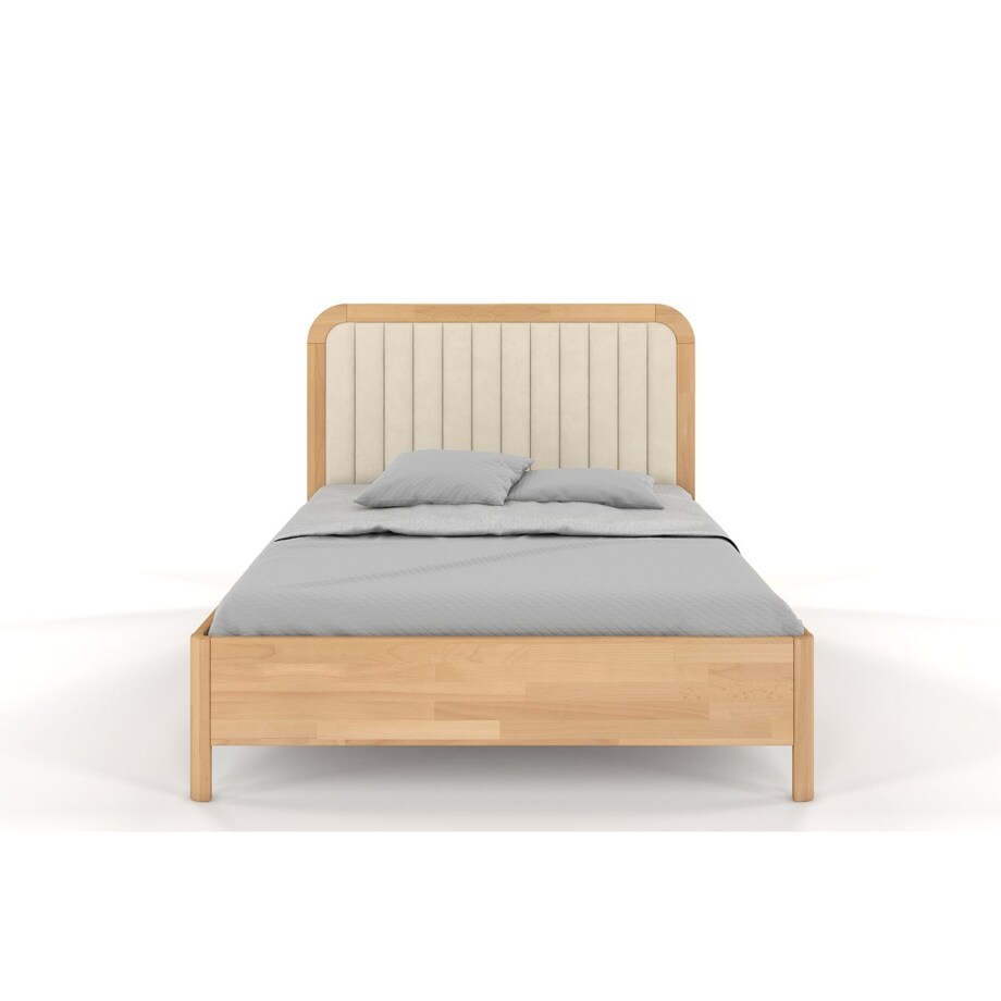 Tapicerowane łóżko drewniane bukowe Visby MODENA BC z wysokim zagłówkiem / 140x200 cm, kolor naturalny, zagłówek Casablanca 2301 (skrzynia na pościel)
