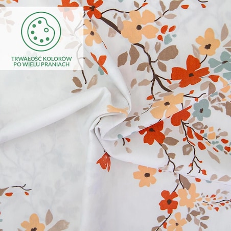 Pościel satyna bawełniana 160x200 Exclusive Ela biała w pomarańczowe kwiatki