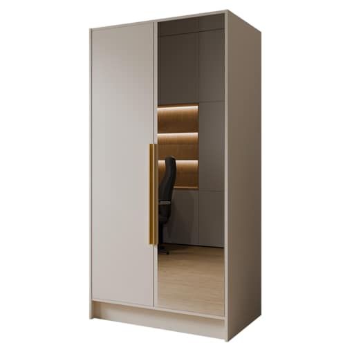 Szafa 100 gładka LUSO z lustrem i złotymi uchwytami, kaszmirowa