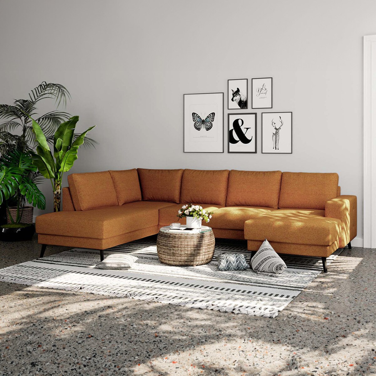 Fynn Sofa z podwójnym szezlongiem - Miodowa