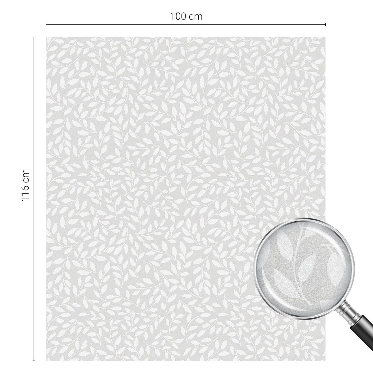 Okleina na okno chroniąca prywatność - Subtelne liście na szarym tle - 100x116 cm