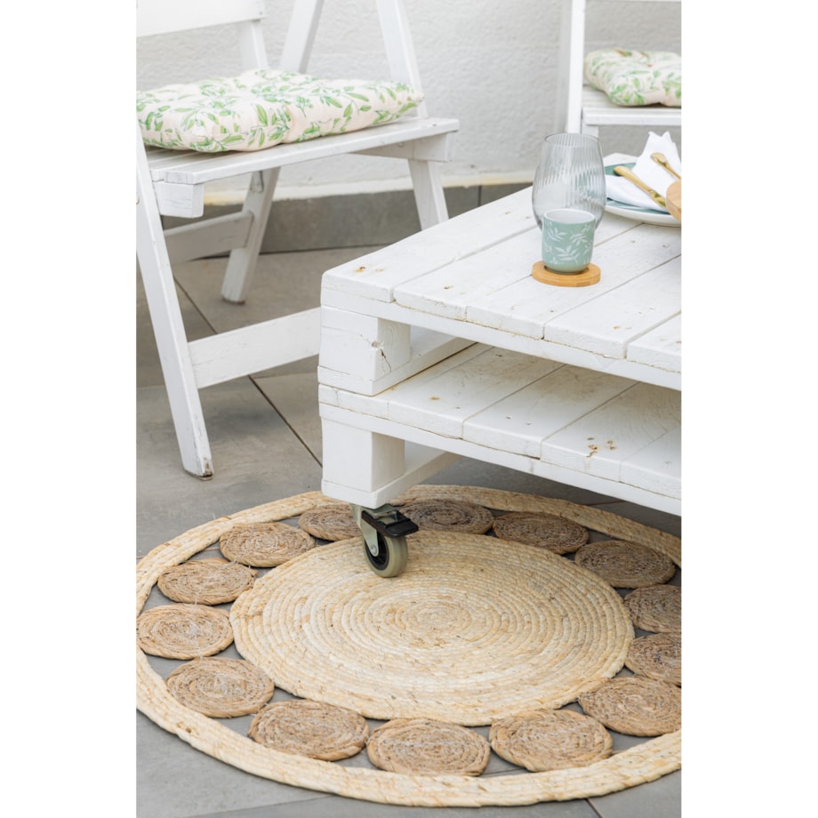 Dywan do salonu okrągły w stylu boho, Ø 80 cm, kolor brązowy, rattan