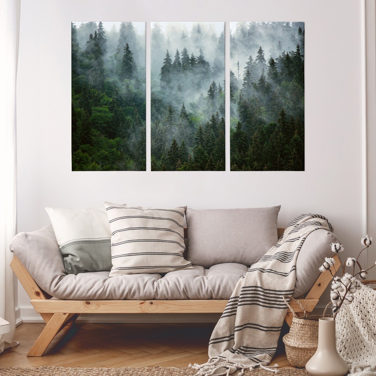 Obraz 3-częściowy LAS WE MGLE Zieleń Dekor 120x80cm