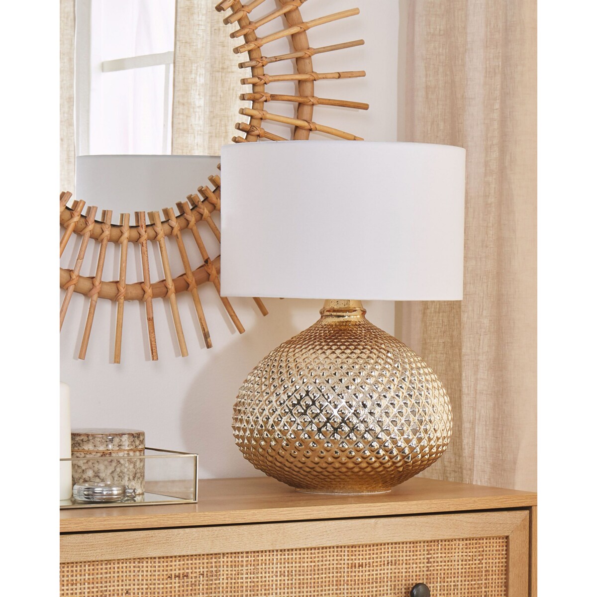 Lampa stołowa szklana złota MADON