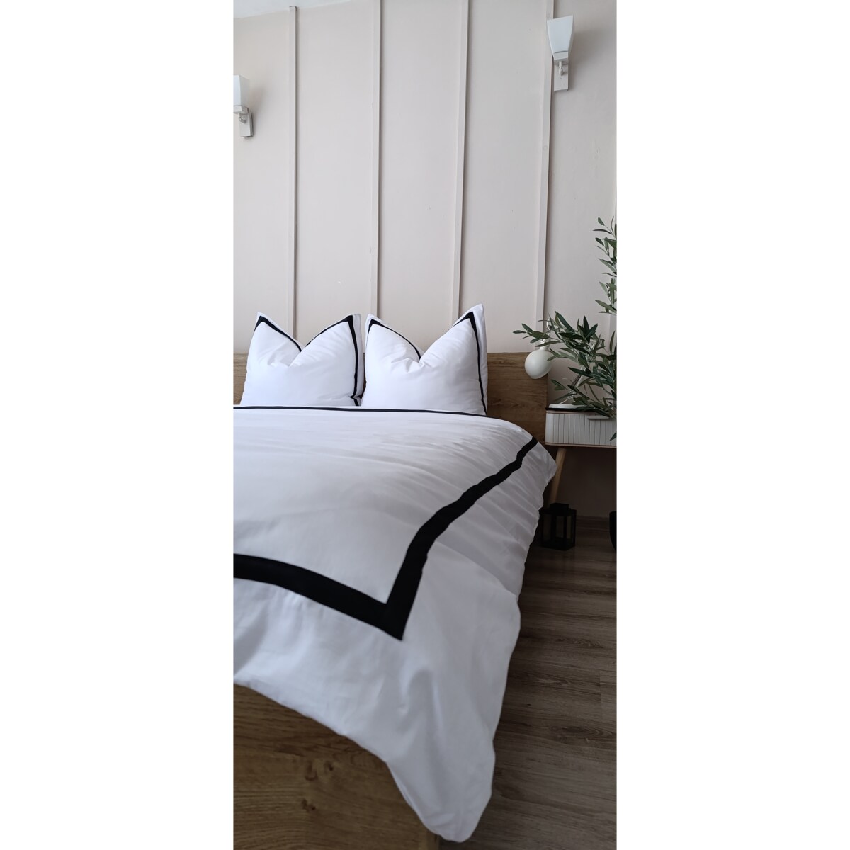 Bawełniany komplet pościeli biało czarny 200x220 + poszewki szt 2 50x60