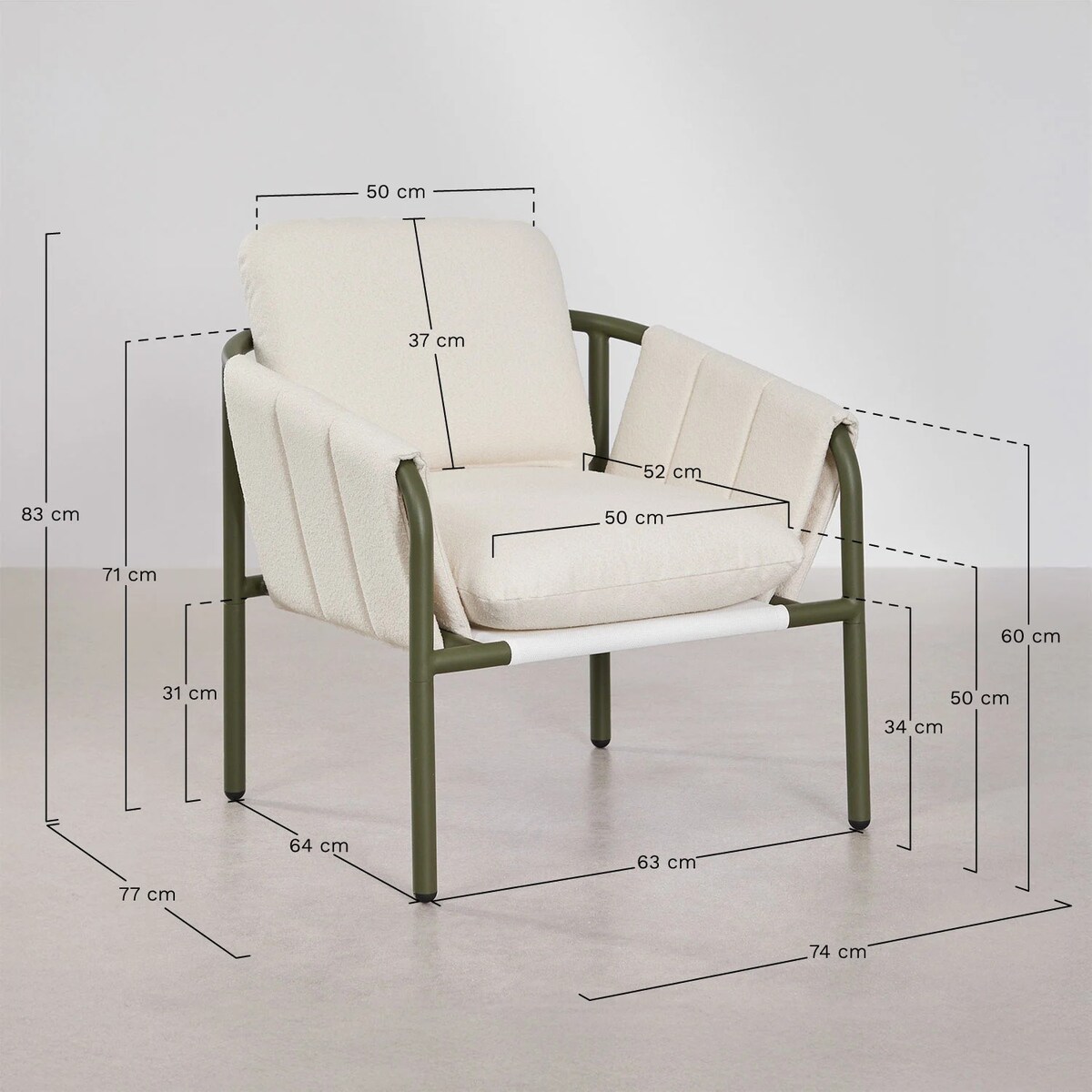 Zestaw ogrodowy z 2 tapicerowanymi fotelami i stolikiem kawowym ze stali Zunika