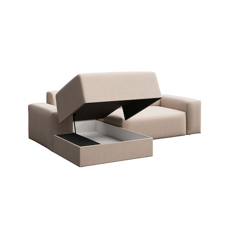 Villet Sofa narożna lewa z funkcją spania i pojemnikiem beżowa
