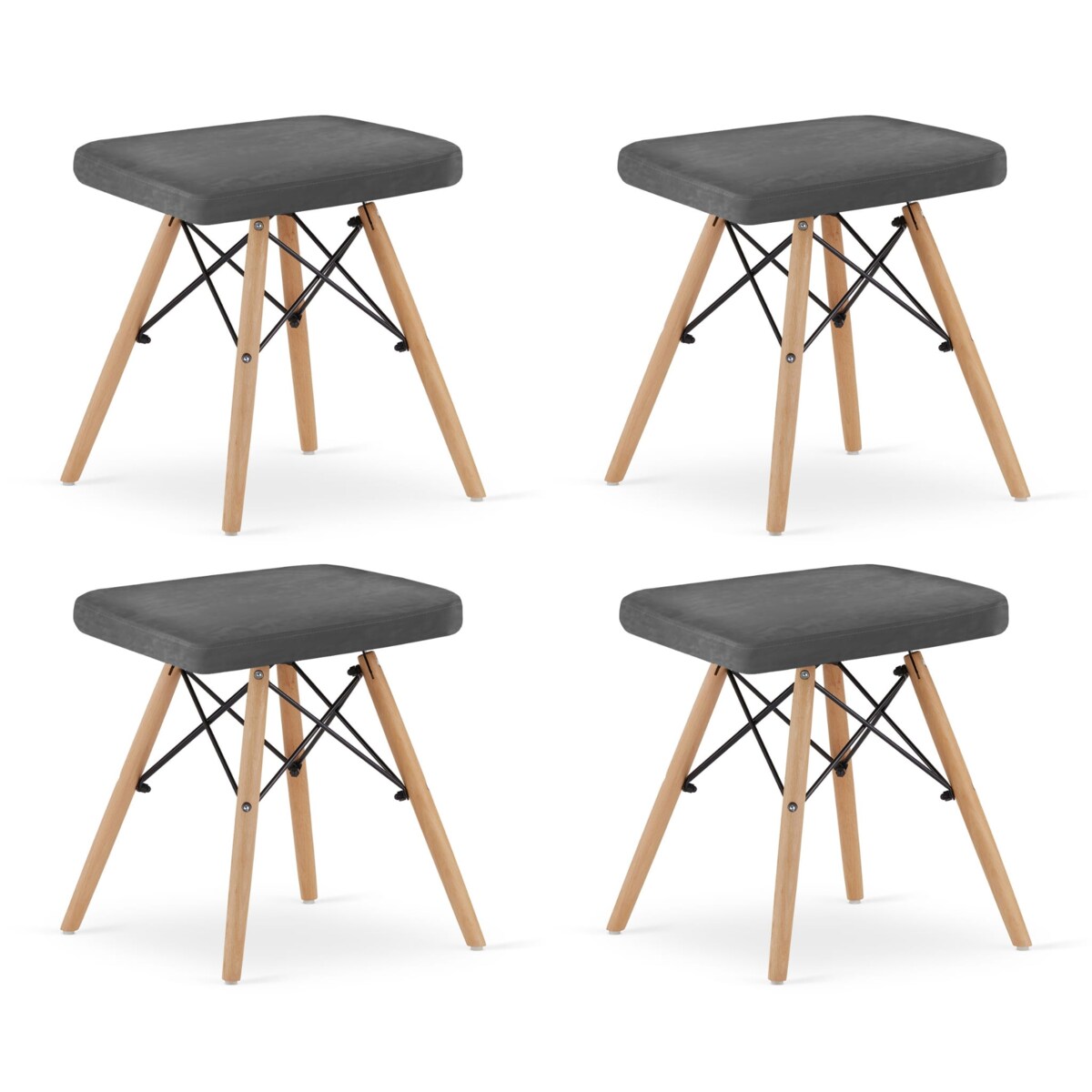 Taboret Werk - Szary Aksamit / Nogi Naturalne X 4