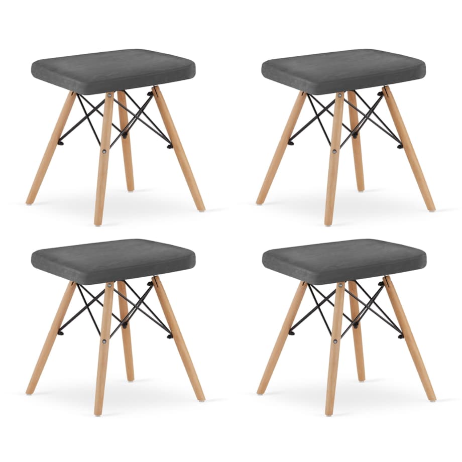 Taboret Werk - Szary Aksamit / Nogi Naturalne X 4