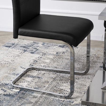 Krzesło Tapicerowane Czarne Na Płozach LOCA Kuchenne Do Jadalni Salonu