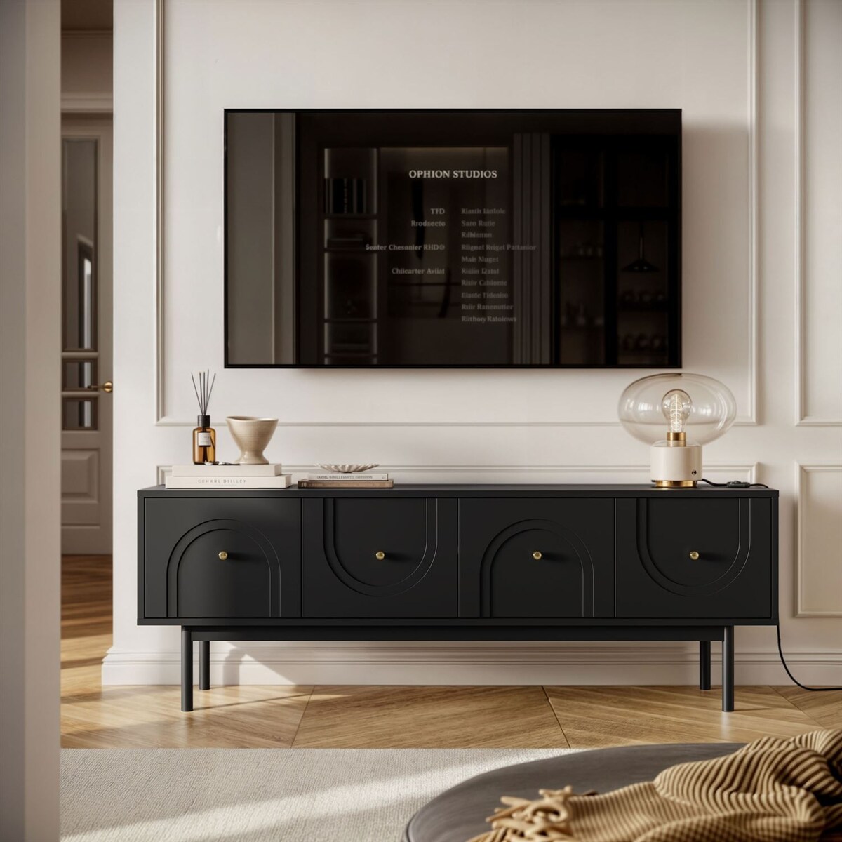 Szafka RTV LIBERTY na drewnianych nóżkach, czarna