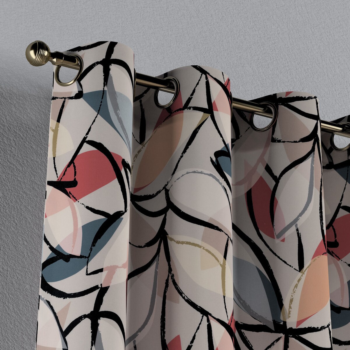 Zasłona na kółkach 1 szt. 130x245 różowo-szare motywy roślinne