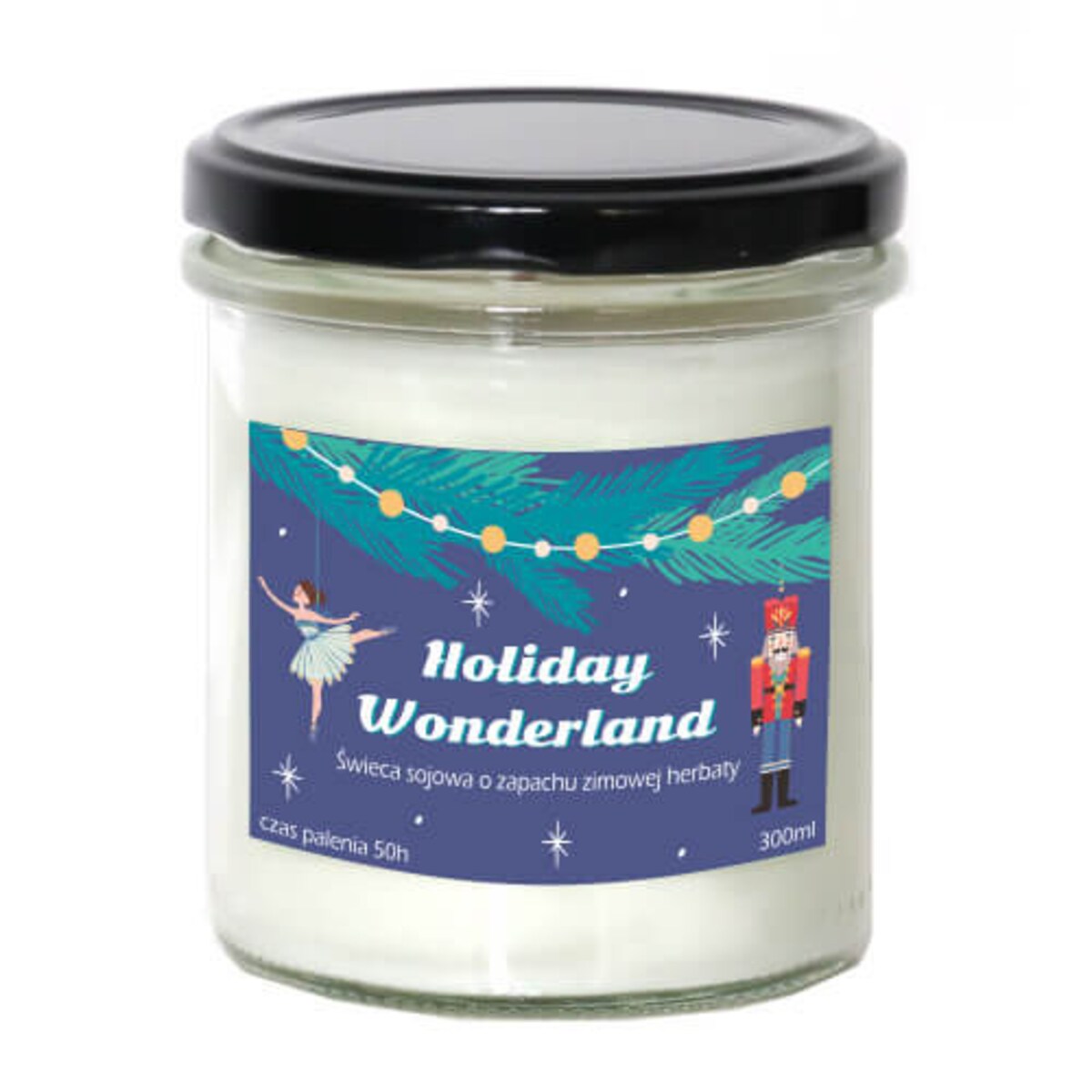 Świeca sojowa HOLIDAY WONDERLAND - aromatyczna, ręcznie robiona świeca o zapachu zimowej herbaty w słoiczku 300ml, prezent na zimę, święta, Boże Narodzenie
