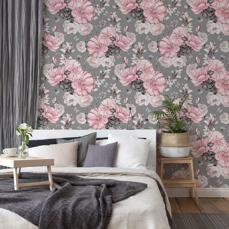 Tapeta pastelowe kwiaty róże liście natura