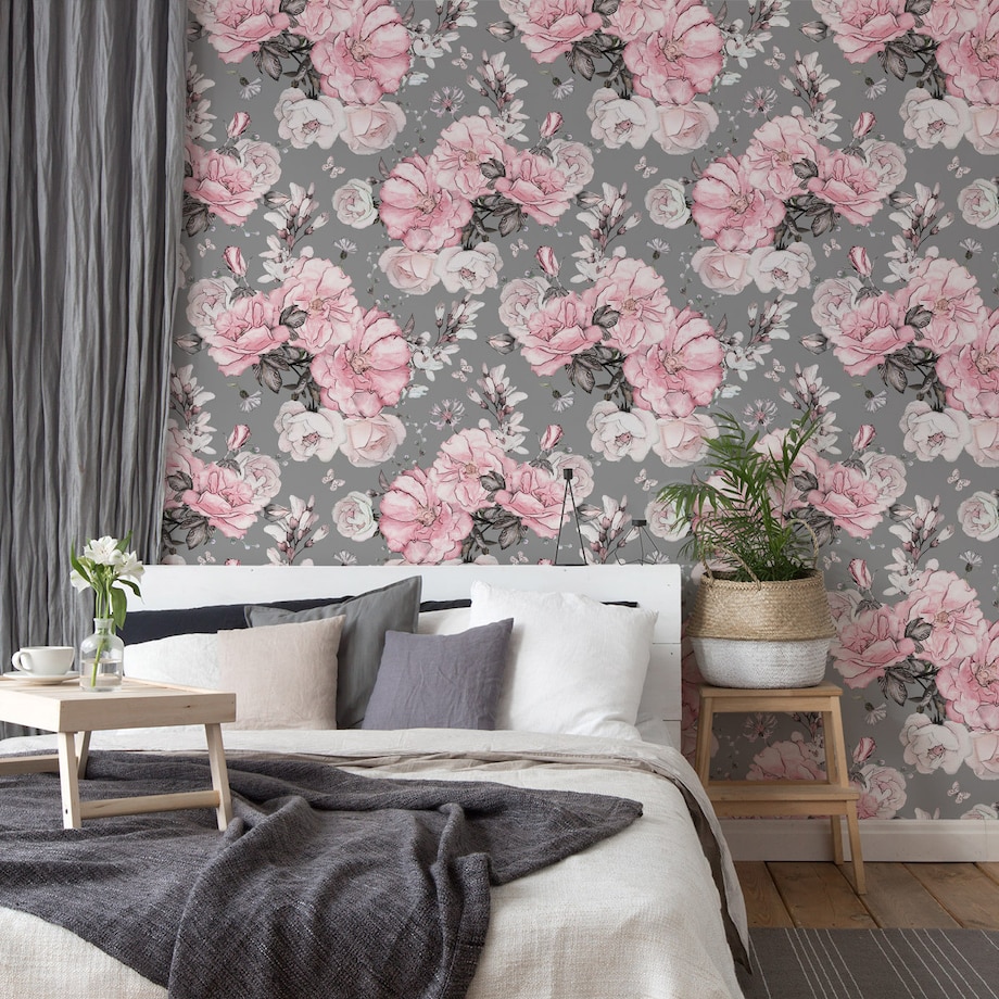 Tapeta pastelowe kwiaty róże liście natura