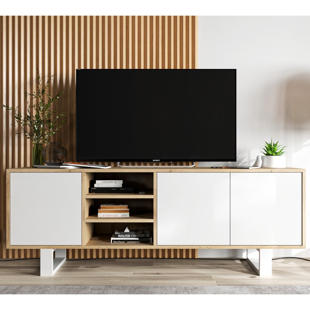 Szafka RTV Loft Komoda Industrialna Biały MAT Dąb Wotan 150 cm